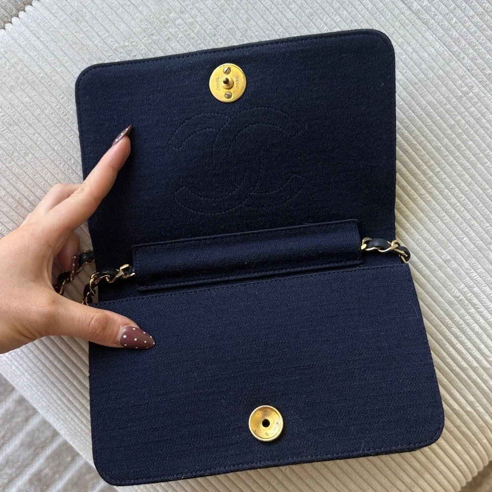 Chanel Denim 24k Gold Quilted Jersey Classic Flap